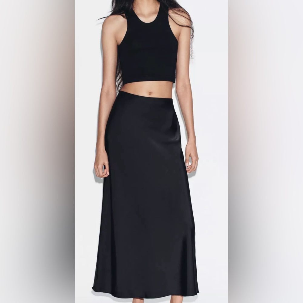Zara Black Satin Maxi Skirt